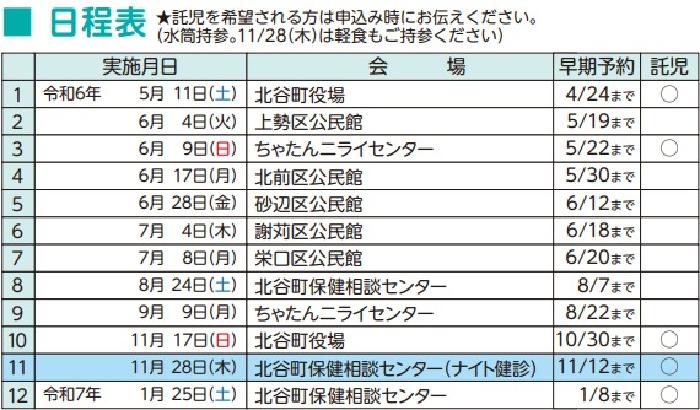 2024集団健診日程表